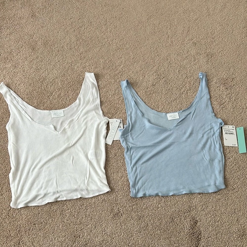 Abound White and Light Blue Ribbed Crop Top Duo